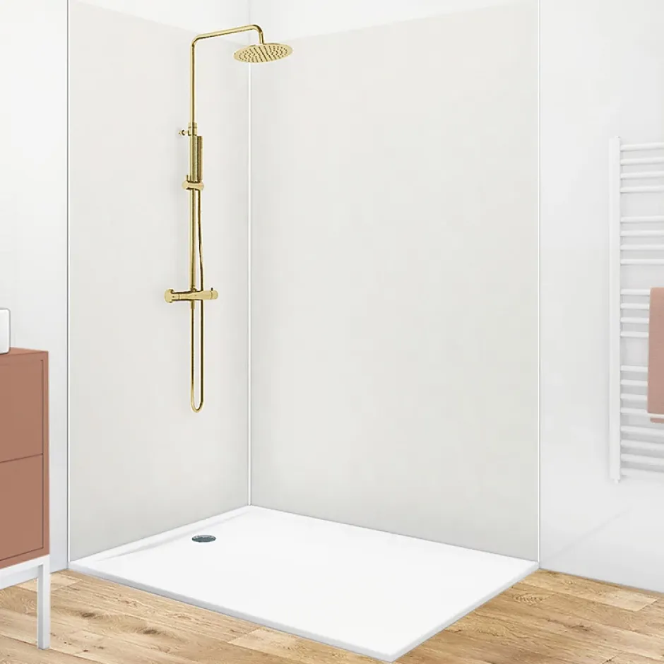 99Deco Lot de 2 panneaux de douche en PVC (90x220 & 120x220 cm) + profilés blanc - Pierre Claire - Gris* Panneau Mural De Salle De Bains