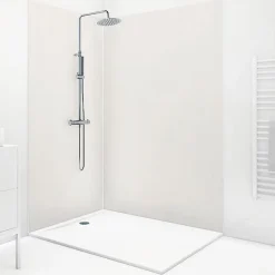 99Deco Lot de 2 panneaux de douche en PVC (90x220 & 120x220 cm) + profilés blanc - Pierre Claire - Gris* Panneau Mural De Salle De Bains
