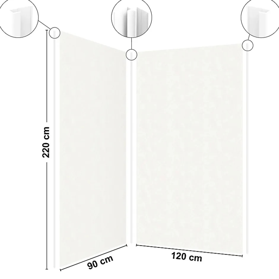 99Deco Lot de 2 panneaux de douche en PVC (90x220 & 120x220 cm) + profilés blanc - Pierre Claire - Gris* Panneau Mural De Salle De Bains