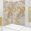 99Deco Lot de 2 panneaux de douche en PVC (90x220 & 120x220 cm) + profilés blanc - Gémolodie - Beige et gris* Panneau Mural De Salle De Bains