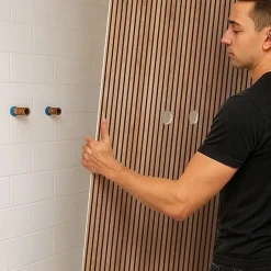 99Deco Lot de 2 panneaux de douche en aluminium (90x220 & 120x220 cm) + profilés noir - effet bois - Japandi - Marron et noir* Panneau Mural De Salle De Bains