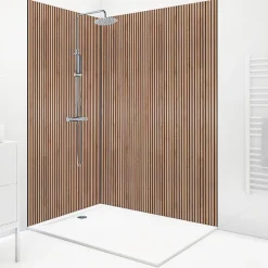99Deco Lot de 2 panneaux de douche en aluminium (90x220 & 120x220 cm) + profilés noir - effet bois - Japandi - Marron et noir* Panneau Mural De Salle De Bains