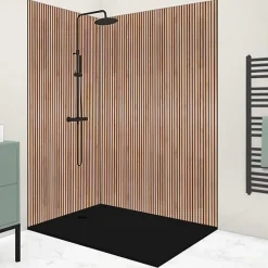 99Deco Lot de 2 panneaux de douche en PVC (90x220 & 120x220 cm) + profilés noir - effet bois - Japandi - Marron et noir
