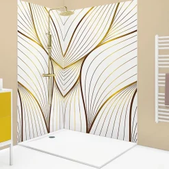 99Deco Lot de 2 panneaux de douche en PVC (90x220 & 120x220 cm) + profilés blanc - Sotma - Blanc et doré* Panneau Mural De Salle De Bains