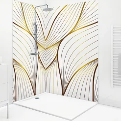 99Deco Lot de 2 panneaux de douche en PVC (90x220 & 120x220 cm) + profilés blanc - Sotma - Blanc et doré* Panneau Mural De Salle De Bains