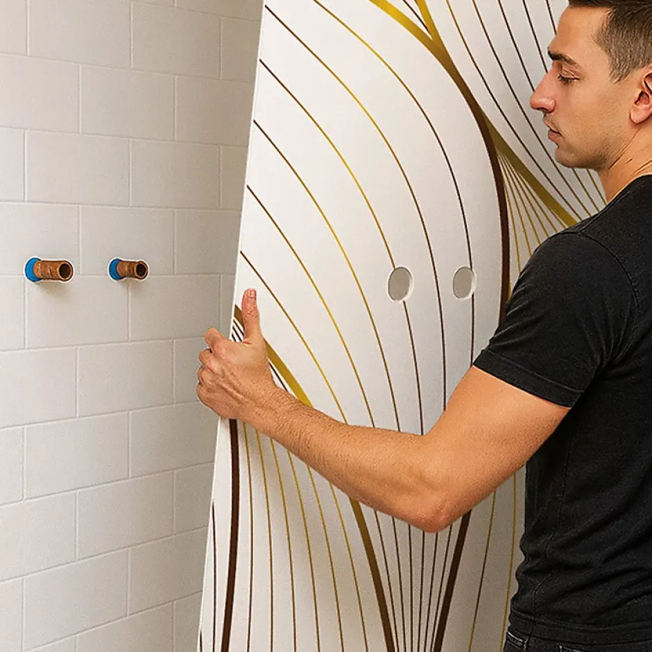 99Deco Lot de 2 panneaux de douche en PVC (90x220 & 120x220 cm) + profilés blanc - Sotma - Blanc et doré* Panneau Mural De Salle De Bains
