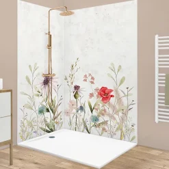 99Deco Lot de 2 panneaux de douche en aluminium (90x220 & 120x220 cm) + profilés blanc - Herbier - Multicouleurs