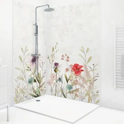 99Deco Lot de 2 panneaux de douche en aluminium (90x220 & 120x220 cm) + profilés blanc - Herbier - Multicouleurs