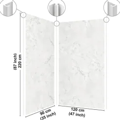 99Deco Lot de 2 panneaux de douche en PVC (90x220 & 120x220 cm) + profilés blanc - Effet Marbre clair