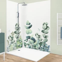 99Deco Lot de 2 panneaux de douche en aluminium (90x220 & 120x220 cm) + profilés blanc - Motif végétal - Vert et Blanc - Quiétude* Panneau Mural De Salle De Bains