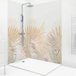 99Deco Lot de 2 panneaux de douche en aluminium (90x220 & 120x220 cm) + profilés blanc - Motif végétal - Beige - Gaïa