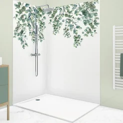 99Deco Lot de 2 panneaux de douche en aluminium (90x220 & 120x220 cm) + profilés blanc - Eucalyptus in Rain - Multicolore