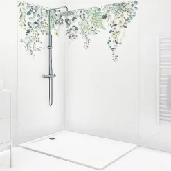 99Deco Lot de 2 panneaux de douche en aluminium (90x220 & 120x220 cm) + profilés blanc - Flowers in Rain - Multicolore