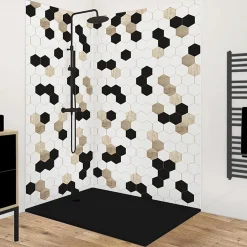 99Deco Lot de 2 panneaux de douche en aluminium (90x220 & 120x220 cm) + profilés blanc - Mix Hexa - Multicolore