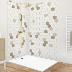 99Deco Lot de 2 panneaux de douche en aluminium (90x220 & 120x220 cm) + profilés blanc - Hexa Bois - Marron* Panneau Mural De Salle De Bains