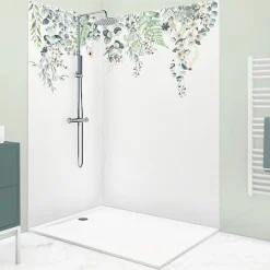 99Deco Lot de 2 panneaux de douche en PVC (90x220 & 120x220 cm) + profilés blanc - Flowers in Rain - Multicolore* Panneau Mural De Salle De Bains