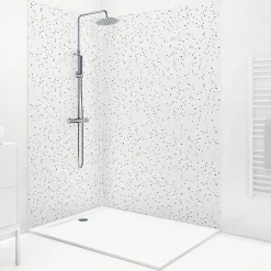 99Deco Lot de 2 panneaux de douche en aluminium (90x220 & 120x220 cm) + profilés blanc - Terrazzo Mineral - Multicolore* Panneau Mural De Salle De Bains
