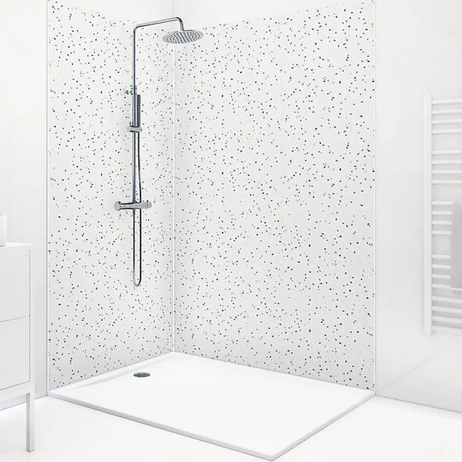 99Deco Lot de 2 panneaux de douche en aluminium (90x220 & 120x220 cm) + profilés blanc - Terrazzo Mineral - Multicolore* Panneau Mural De Salle De Bains