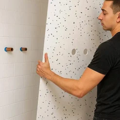 99Deco Lot de 2 panneaux de douche en aluminium (90x220 & 120x220 cm) + profilés blanc - Terrazzo Mineral - Multicolore* Panneau Mural De Salle De Bains