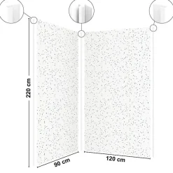 99Deco Lot de 2 panneaux de douche en aluminium (90x220 & 120x220 cm) + profilés blanc - Terrazzo Mineral - Multicolore* Panneau Mural De Salle De Bains