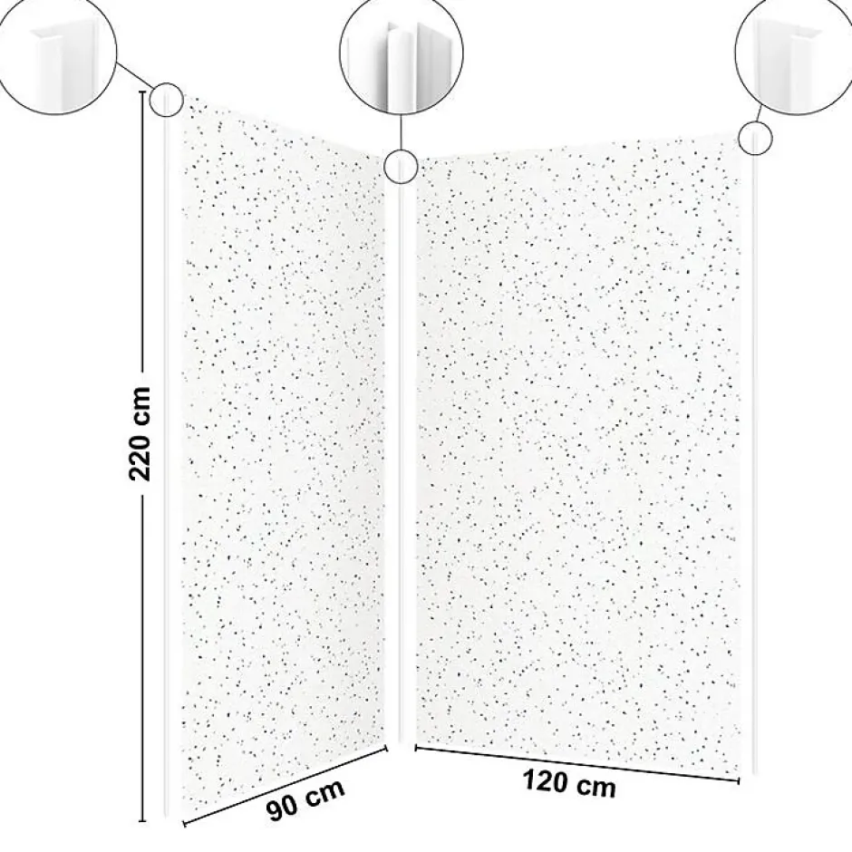 99Deco Lot de 2 panneaux de douche en aluminium (90x220 & 120x220 cm) + profilés blanc - Terrazzo Mineral - Multicolore* Panneau Mural De Salle De Bains