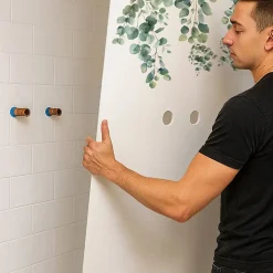 99Deco Lot de 2 panneaux de douche en PVC (90x220 & 120x220 cm) + profilés blanc - Eucalyptus in Rain - Multicolore