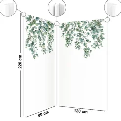 99Deco Lot de 2 panneaux de douche en PVC (90x220 & 120x220 cm) + profilés blanc - Eucalyptus in Rain - Multicolore