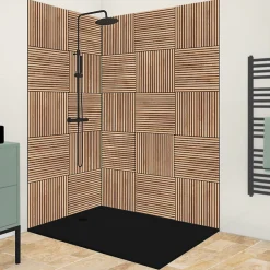 99Deco Lot de 2 panneaux de douche en aluminium (90x220 & 120x220 cm) + profilés noir - Wabi Sabi - Marron et nor