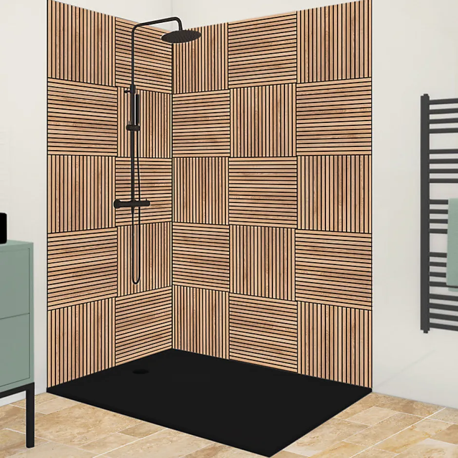99Deco Lot de 2 panneaux de douche en aluminium (90x220 & 120x220 cm) + profilés noir - Wabi Sabi - Marron et nor