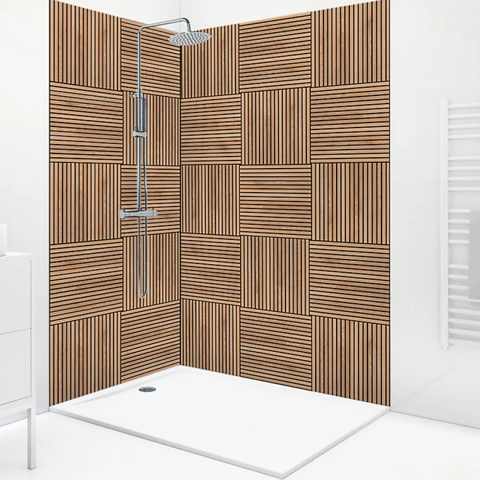 99Deco Lot de 2 panneaux de douche en aluminium (90x220 & 120x220 cm) + profilés noir - Wabi Sabi - Marron et nor
