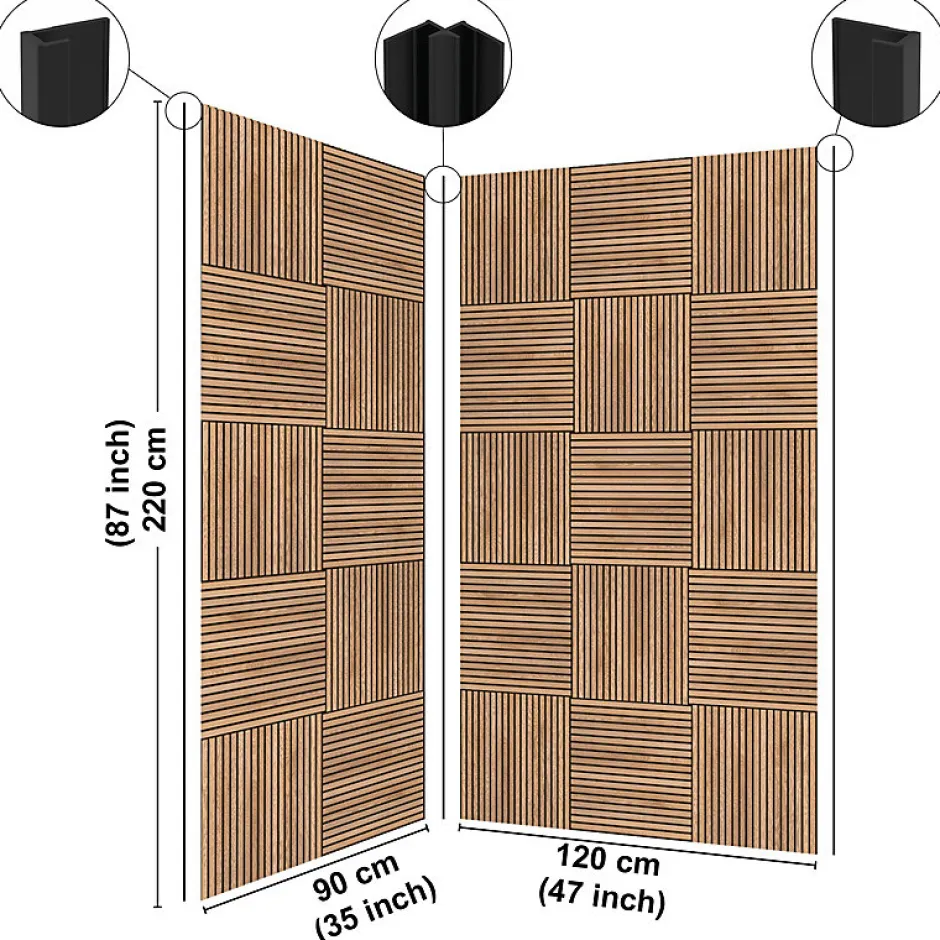 99Deco Lot de 2 panneaux de douche en aluminium (90x220 & 120x220 cm) + profilés noir - Wabi Sabi - Marron et nor