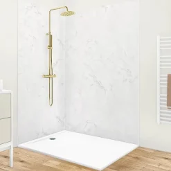 99Deco Lot de 2 panneaux de douche en aluminium (90x220 & 120x220 cm) + profilés blanc - Effet Marbre clair* Panneau Mural De Salle De Bains