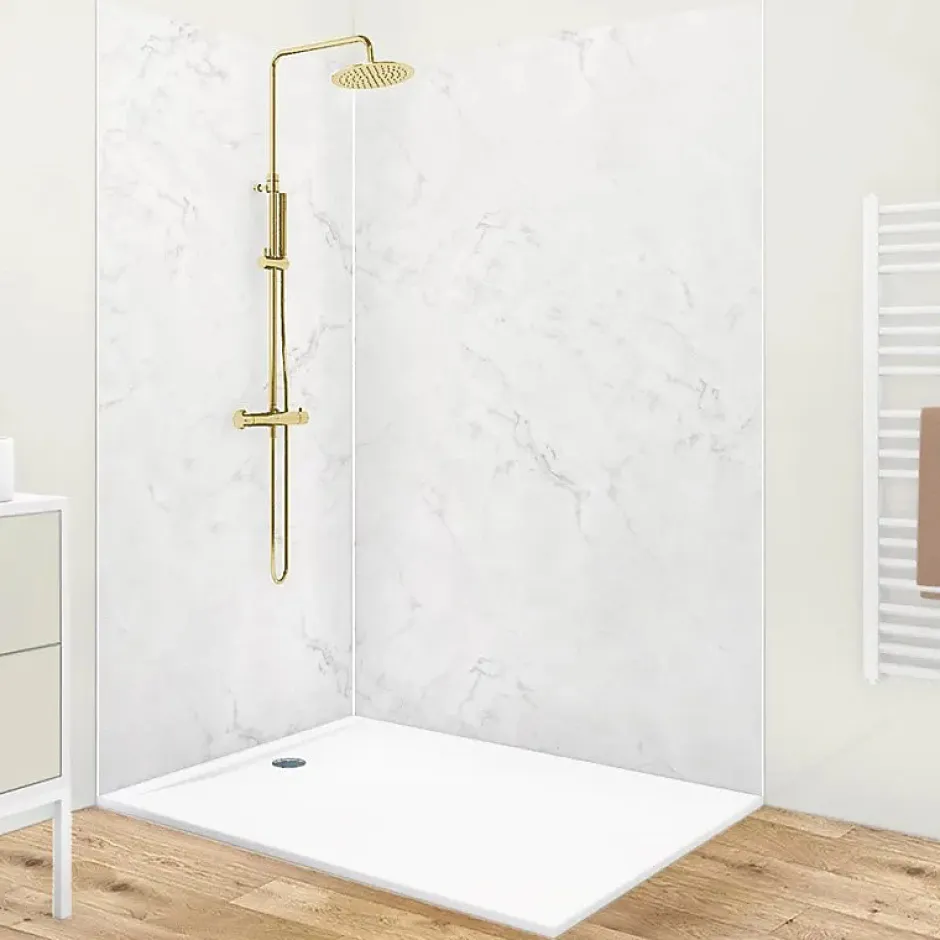 99Deco Lot de 2 panneaux de douche en aluminium (90x220 & 120x220 cm) + profilés blanc - Effet Marbre clair* Panneau Mural De Salle De Bains