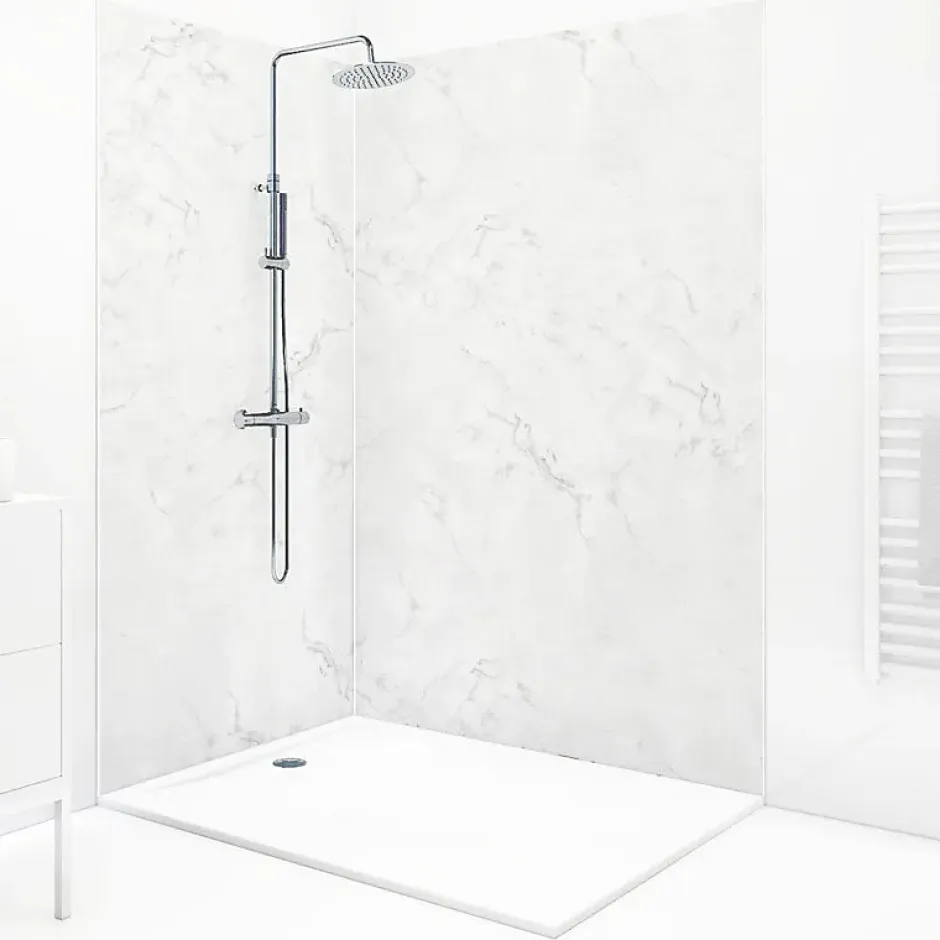 99Deco Lot de 2 panneaux de douche en aluminium (90x220 & 120x220 cm) + profilés blanc - Effet Marbre clair* Panneau Mural De Salle De Bains