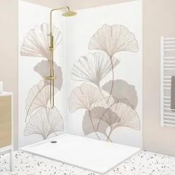 99Deco Lot de 2 panneaux de douche en aluminium (90x220 & 120x220 cm) + profilés blanc - Motif Floral - Gingko Blanc