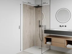 Vente-unique Lot de 2 panneaux muraux de douche effet bois clair en aluminium avec profilés - 2 x L90 x H210 cm- ENEKO