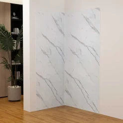 AICA Sanitaire Lot de 2 panneaux muraux de douche effet blanc marbre mural aluminium avec 3 profiles - L.80 x L.120 x H.210 cm-facile à nettoyer