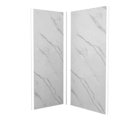 AICA Sanitaire Lot de 2 panneaux muraux de douche effet blanc marbre mural aluminium avec 3 profiles - L.80 x L.120 x H.210 cm-facile à nettoyer