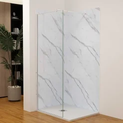 AICA Sanitaire Lot de 2 panneaux muraux de douche effet blanc marbre mural aluminium avec 3 profiles - L.100 x L.80 x H.210 cm-facile à nettoyer