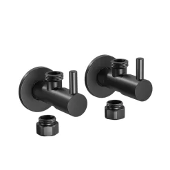 Bernstein Lot de 2 robinets mural d'angle design en laiton noir, raccord rigide 3/8", facile à installer, avec rosace 7009, connexions DIN* Robinet Lave-Mains