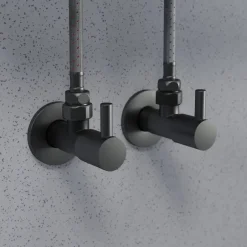 Bernstein Lot de 2 robinets mural d'angle design en laiton noir, raccord rigide 3/8", facile à installer, avec rosace 7009, connexions DIN* Robinet Lave-Mains
