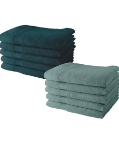 Todays Tools Lot de 10 serviettes de Toilette TODAY 50x90 cm 100% Coton - 5 paon + 5 celadon
