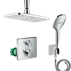 Hansgrohe Lot robinet douche encastré thermostatique Ecostat Square + Douche de tête Raindance E 240 fixation plafond