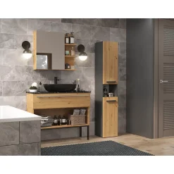 Topeshop LUANA - Meuble salle de bain 2 portes - 31x30x174 cm - Colonne rangement SDB