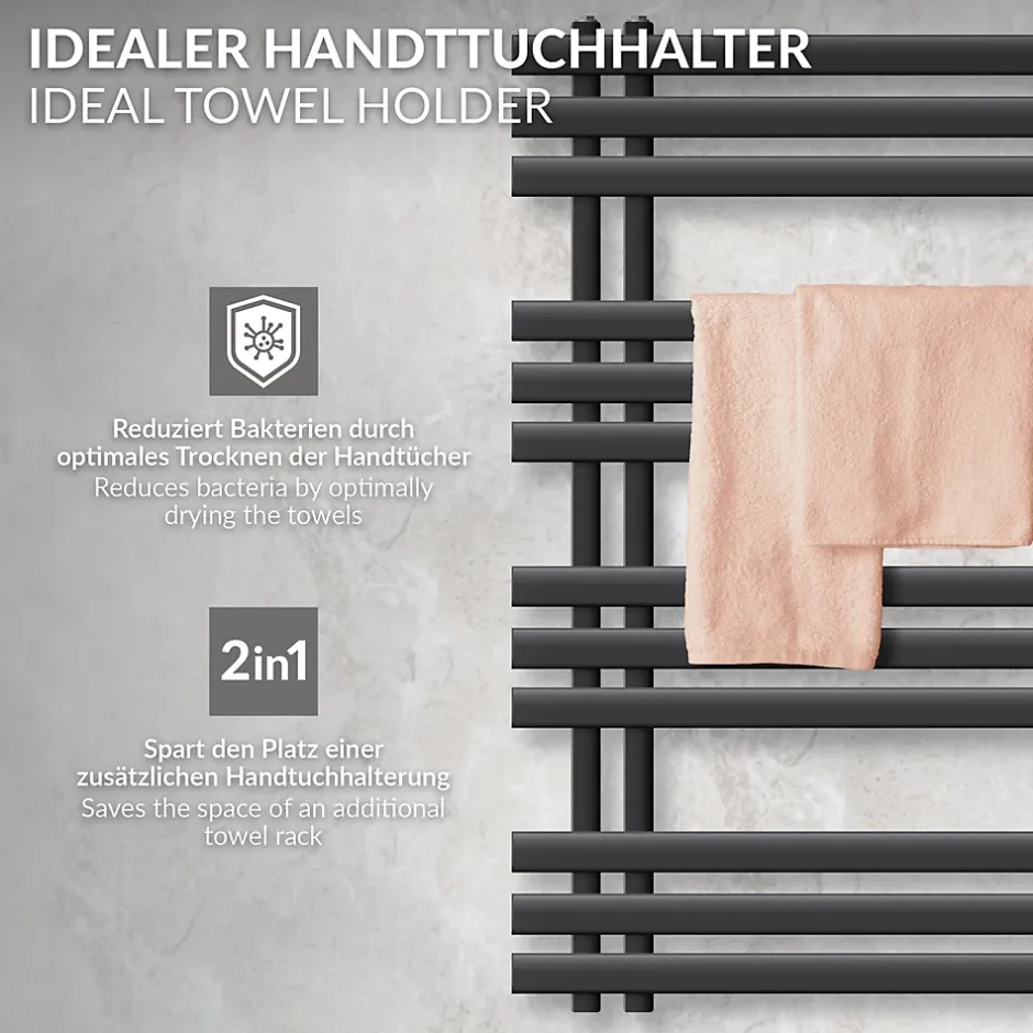 Luxebath Radiateur de Salle de Bain Iron EM 500x1000 mm Anthracite Raccord Central