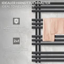 Luxebath Radiateur Design Iron EM 500x1000 mm Anthracite Raccord Central au Bas* Sèche-Serviettes Mixte