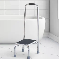 Homcom Marche avec barre d'appui - marchepied de sécurité - marche d'accès au bain - plateforme & patins antidérapants - acier galvanisé* Siège De Douche