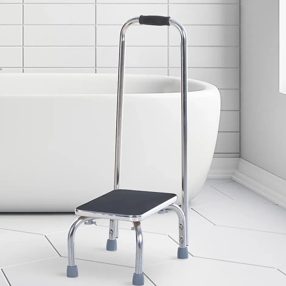 Homcom Marche avec barre d'appui - marchepied de sécurité - marche d'accès au bain - plateforme & patins antidérapants - acier galvanisé* Siège De Douche