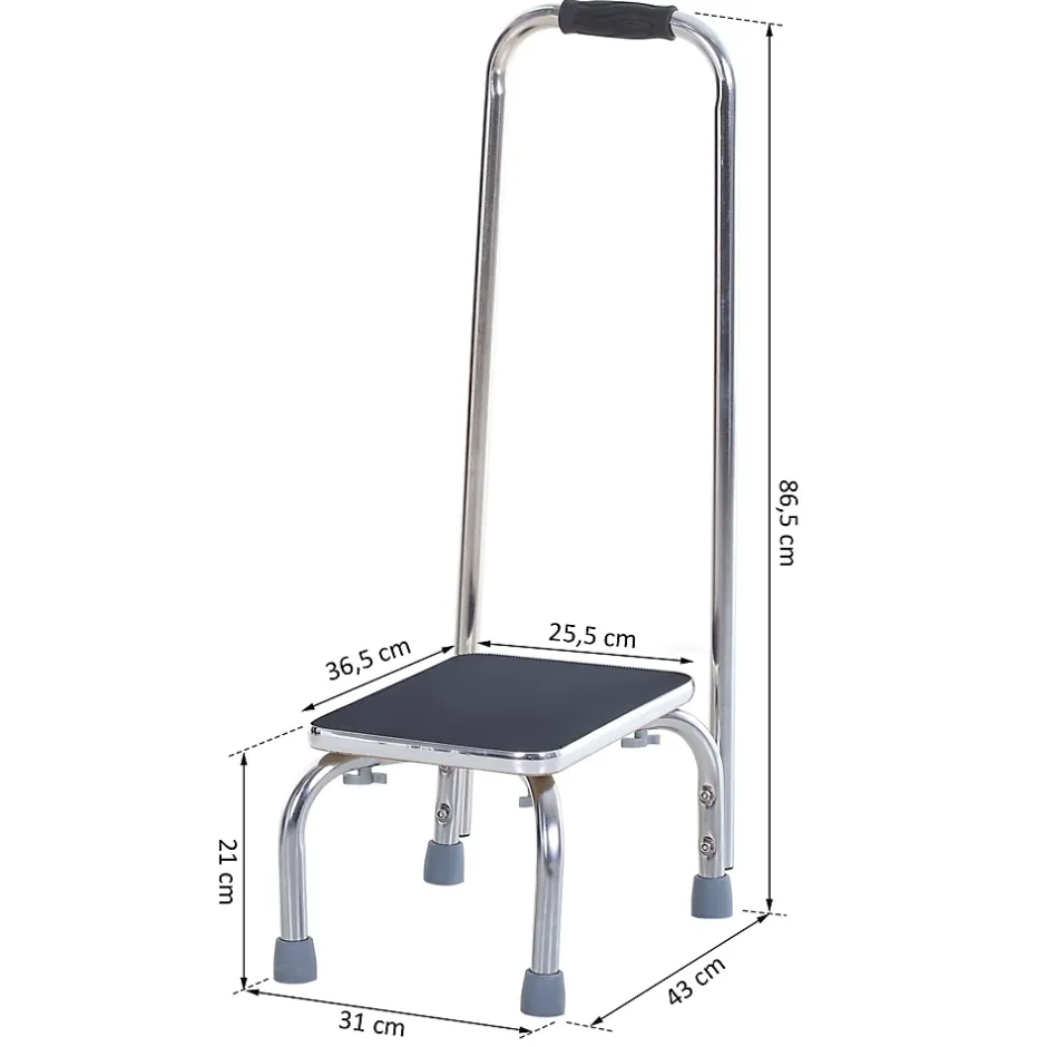 Homcom Marche avec barre d'appui - marchepied de sécurité - marche d'accès au bain - plateforme & patins antidérapants - acier galvanisé* Siège De Douche