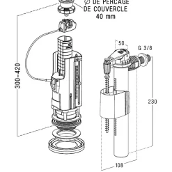 Nicoll Mécanisme double volume à câble et robinet flotteur -* Chasse D'Eau